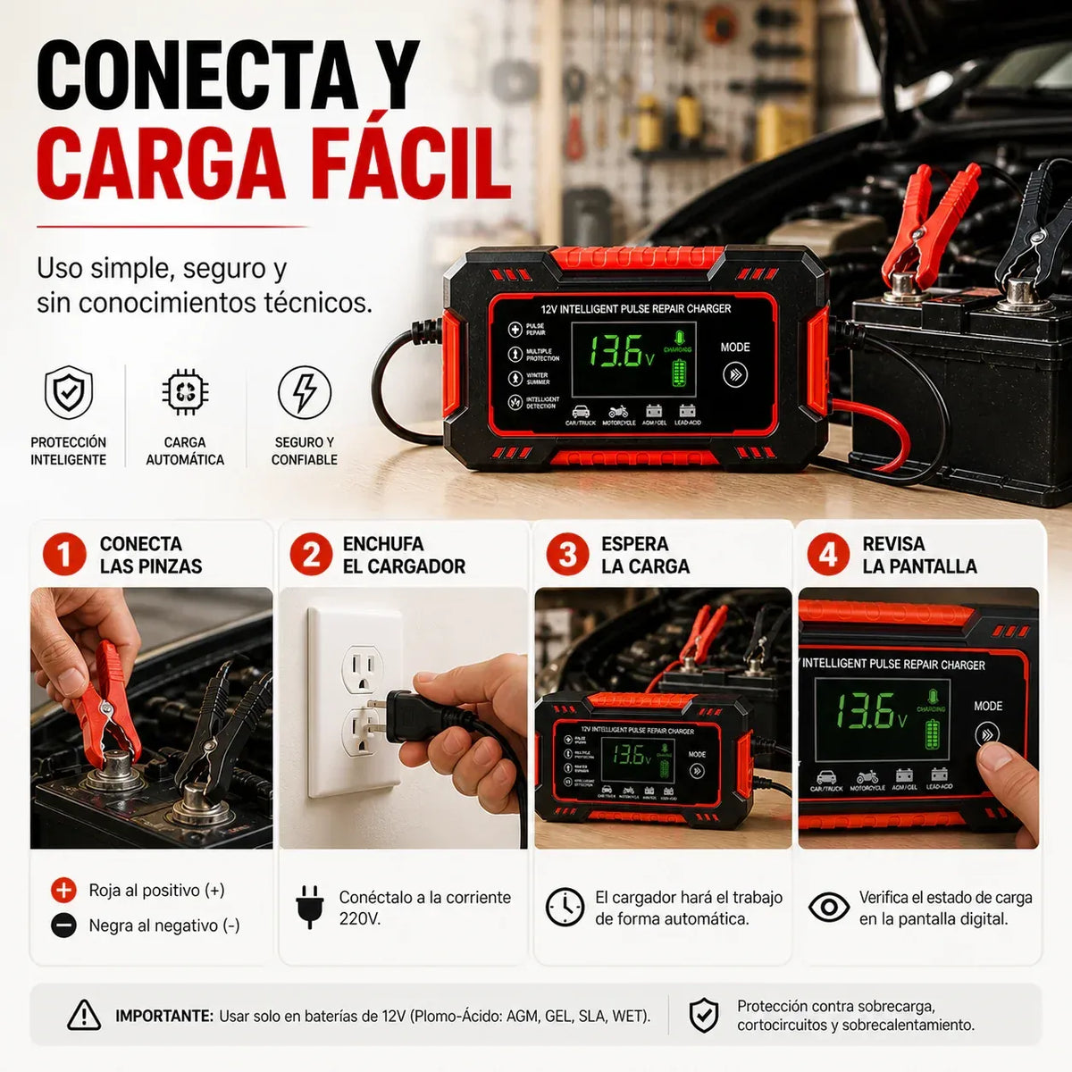 CARGADOR REPARADOR DE BATERIAS PARA AUTO